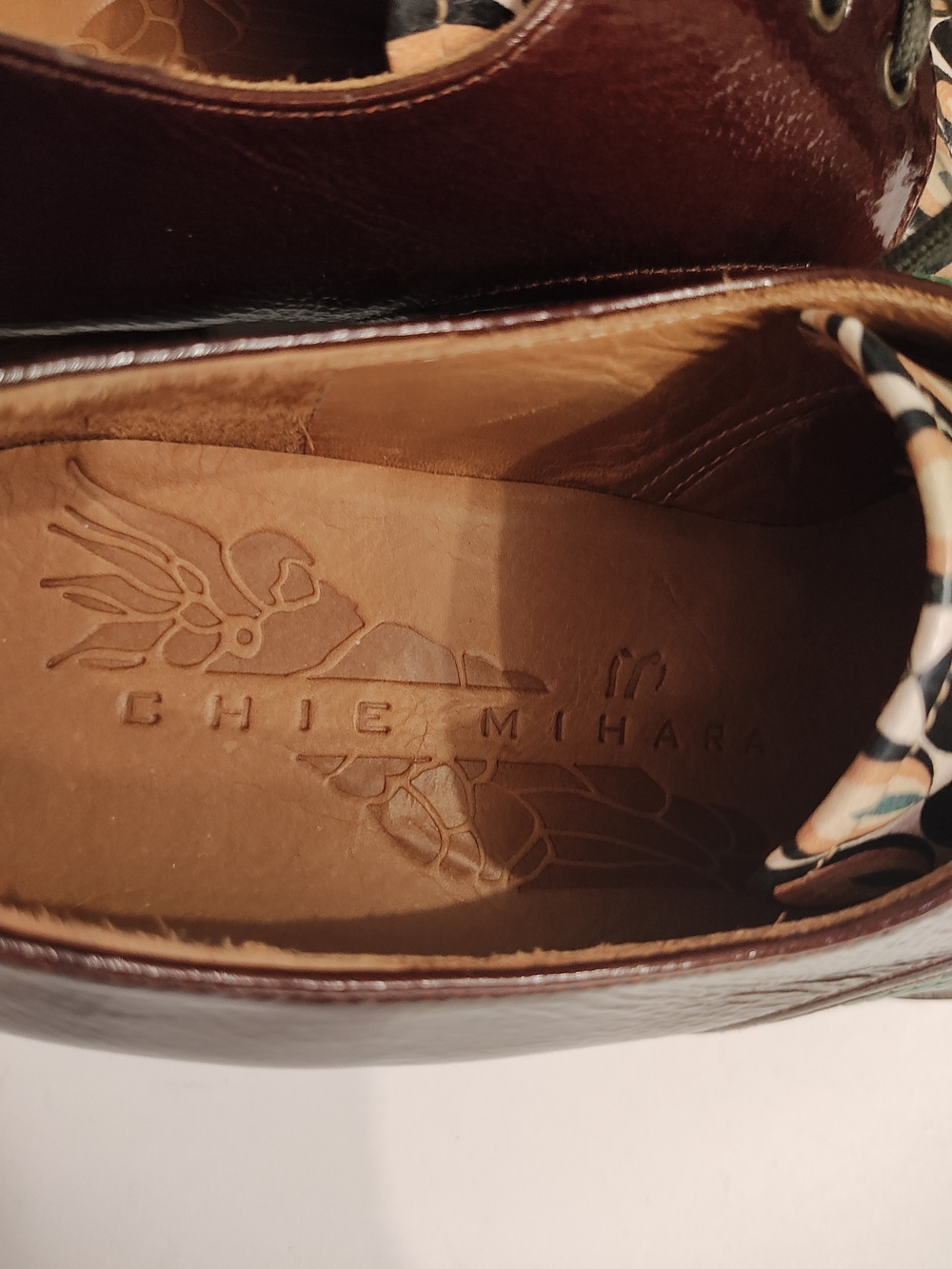 Chie Mihara Green Brown Patterned Leather Lace-Up Oxfords - Picture 7 of 14